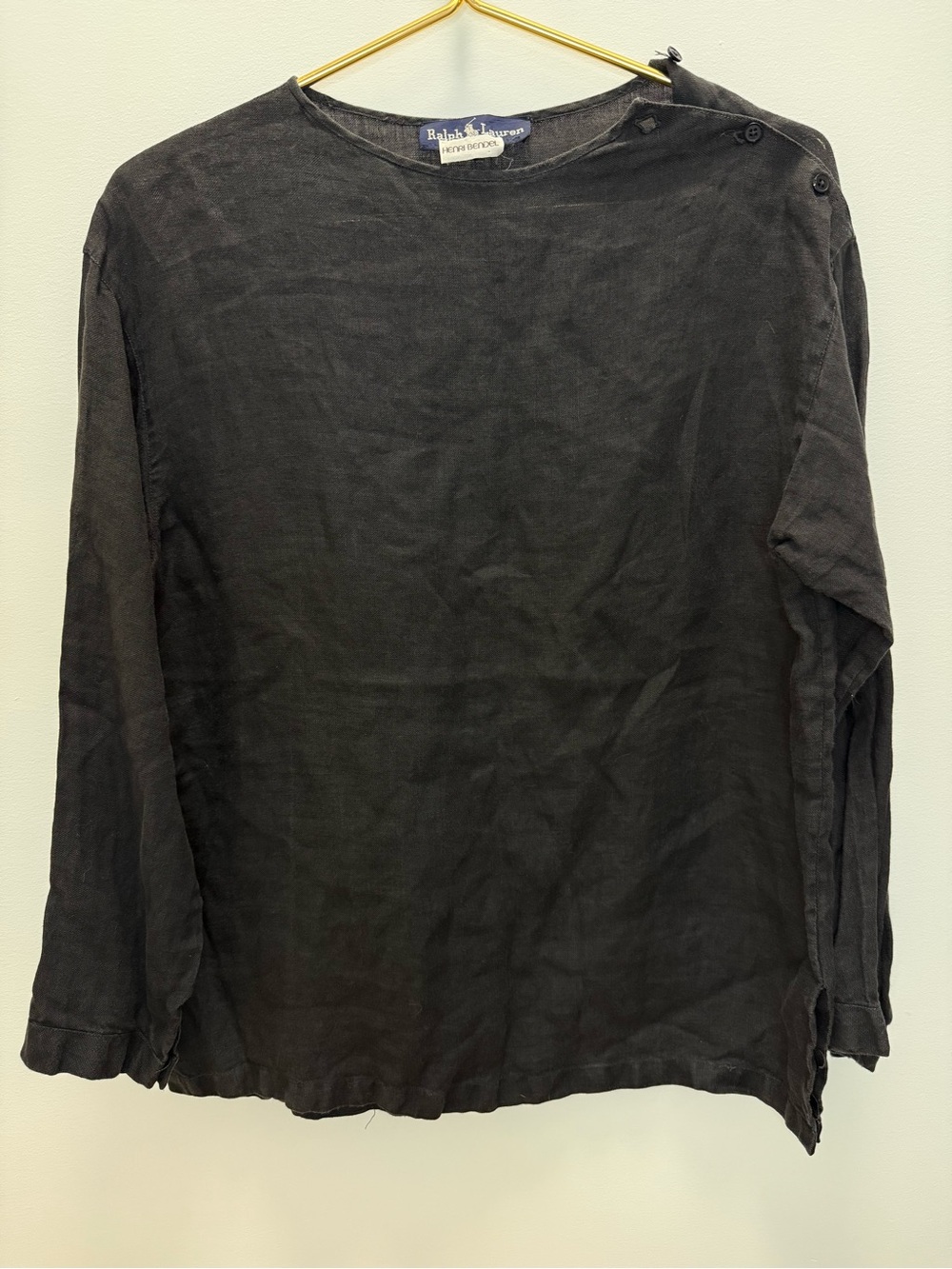 Vintage Ralph Lauren Henri Bendel Black Linen Blouse Size 6